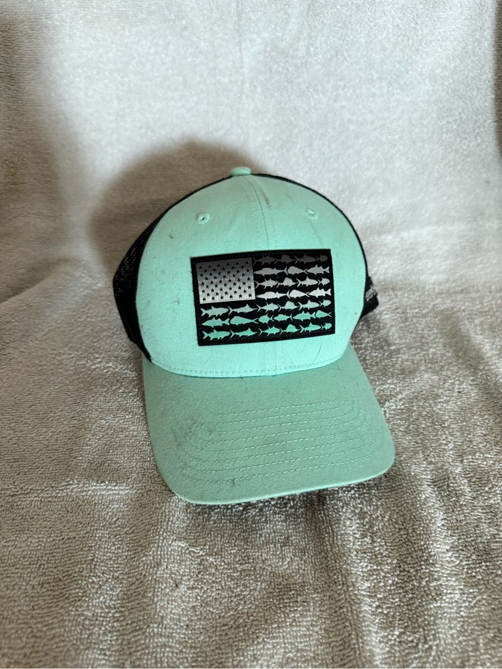 Men’s Mint Green Columbia Trucker Hat with American Fish Flag